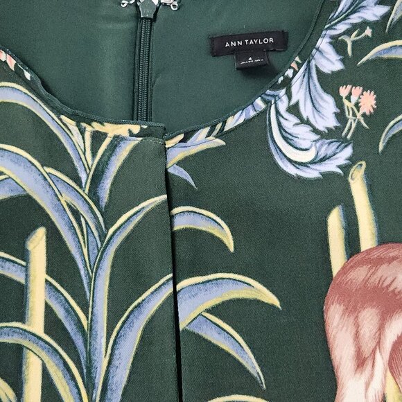 Ann Taylor Dress Womens Size 4 Green Flowers and dog Pattern - Picture 4 of 5